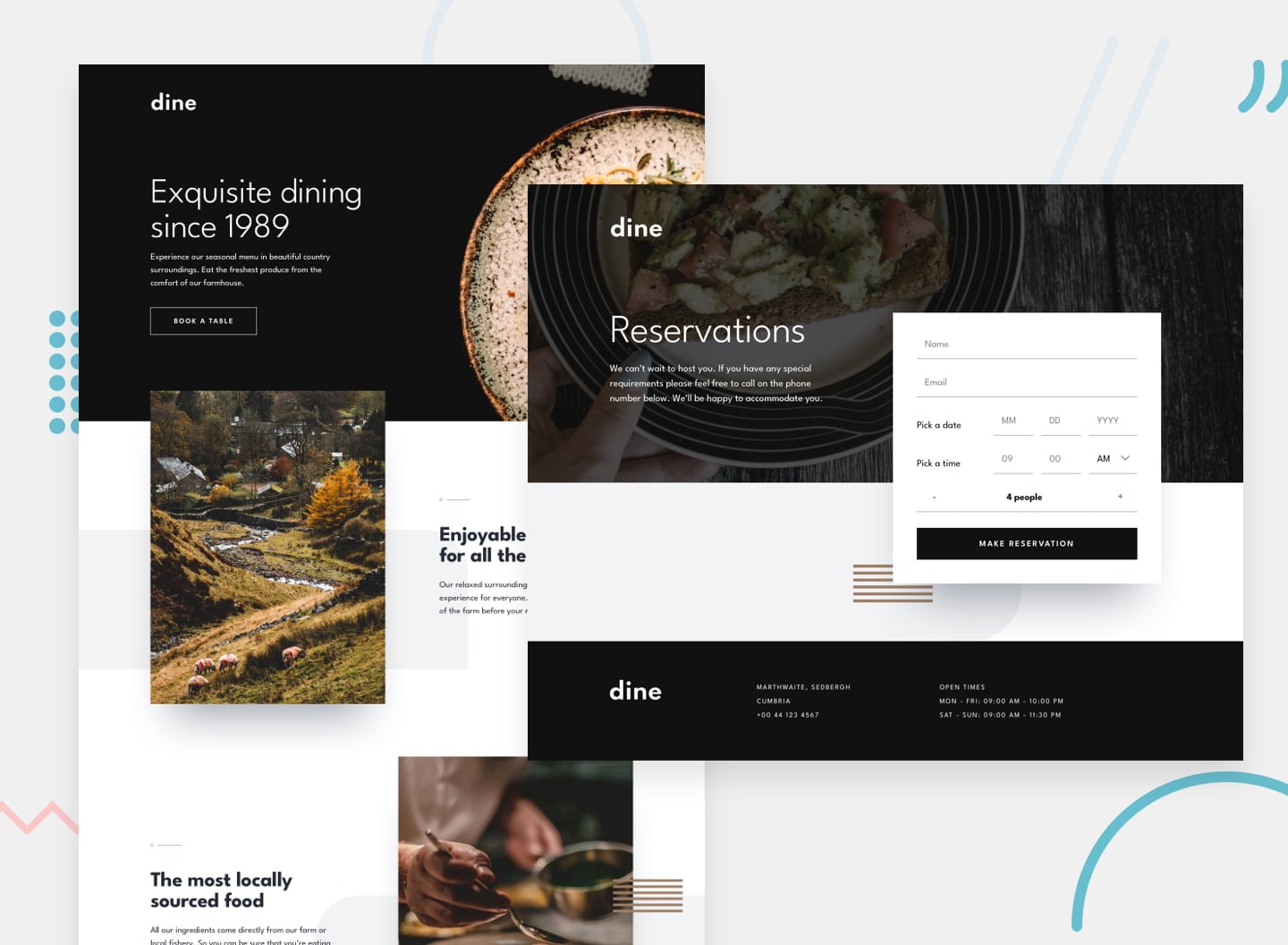 Design preview for the Dine Website Challenge coding challenge